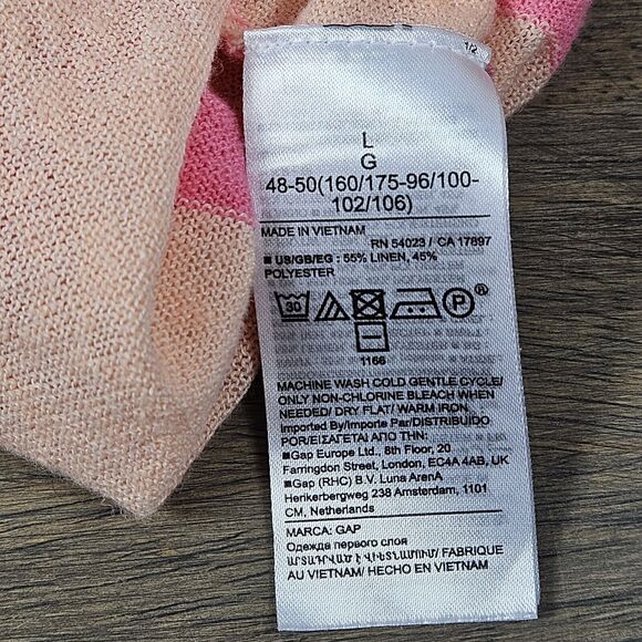 GAP Pullover Sweater pink/peach striped lightweight linen blend Size Large - Picture 4 of 5
